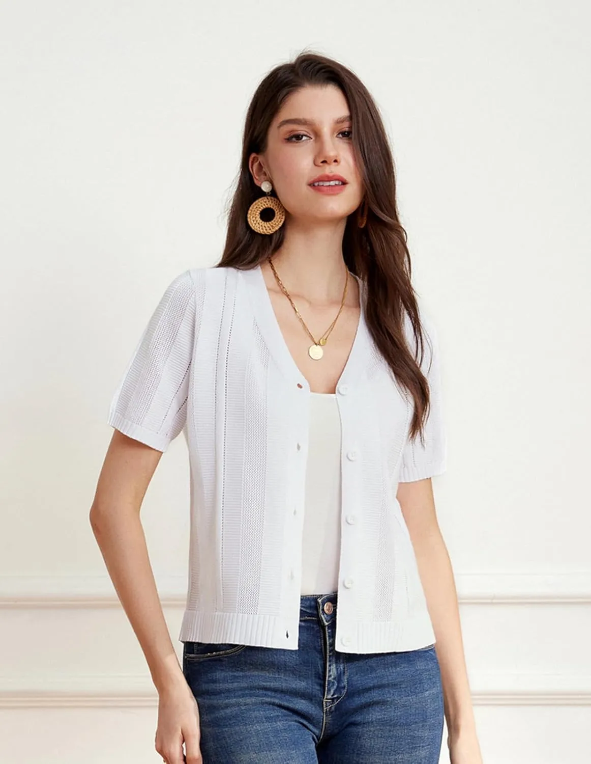 GRACE KARIN Women Short Sleeve Cropped Cardigan Crochet Knit Lightweight Button Down V Neck Bolero Sweater Top 2025