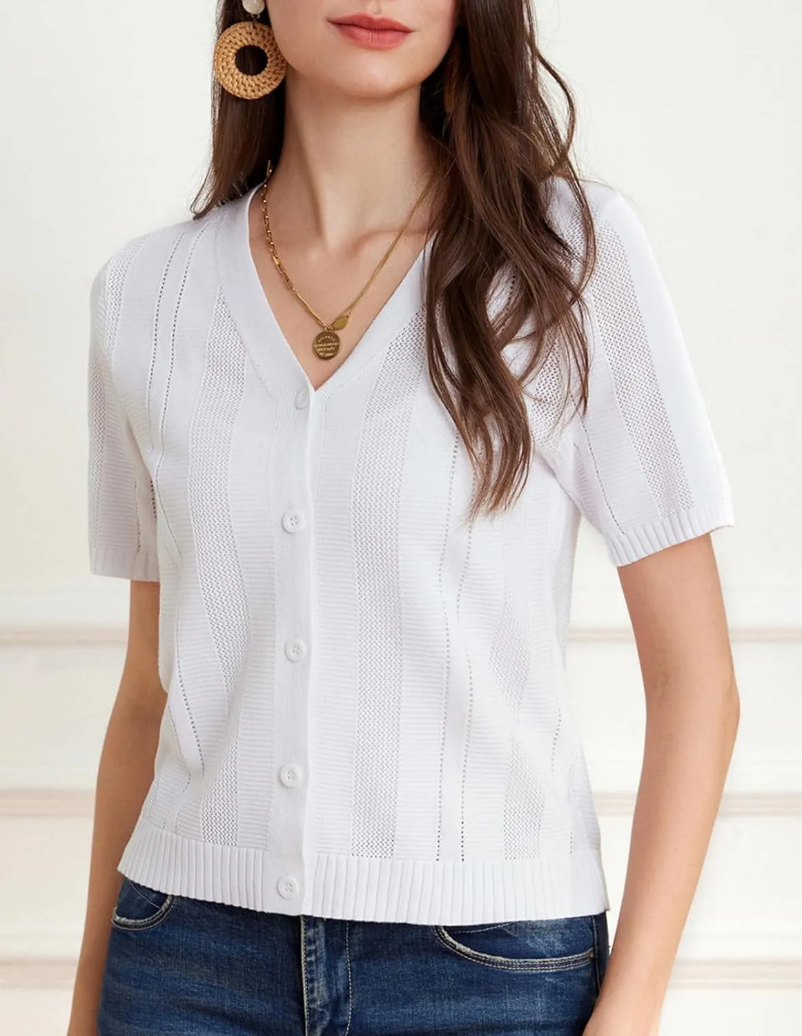 GRACE KARIN Women Short Sleeve Cropped Cardigan Crochet Knit Lightweight Button Down V Neck Bolero Sweater Top 2025