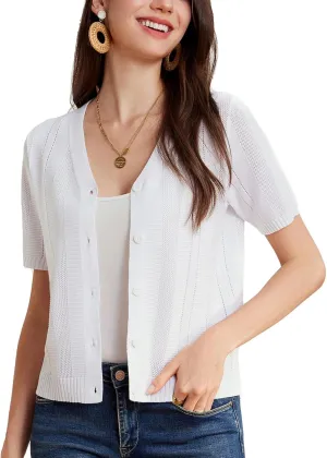 GRACE KARIN Women Short Sleeve Cropped Cardigan Crochet Knit Lightweight Button Down V Neck Bolero Sweater Top 2025