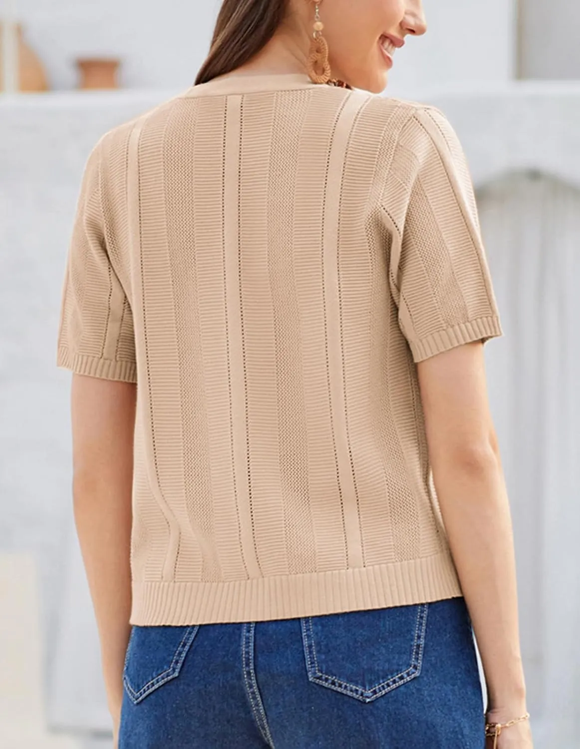 GRACE KARIN Women Short Sleeve Cropped Cardigan Crochet Knit Lightweight Button Down V Neck Bolero Sweater Top 2025