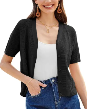 GRACE KARIN Women Short Sleeve Cropped Cardigan Crochet Knit Lightweight Button Down V Neck Bolero Sweater Top 2025