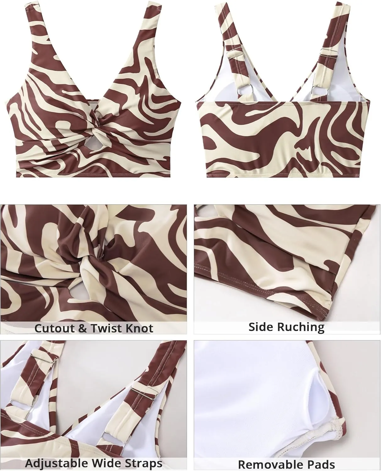 GRAPENT Bikini Tops for Women Cropped Tankini Tops Floral Printed Beach Padded Knot Twist Cut Out Bathing Suit Top Only