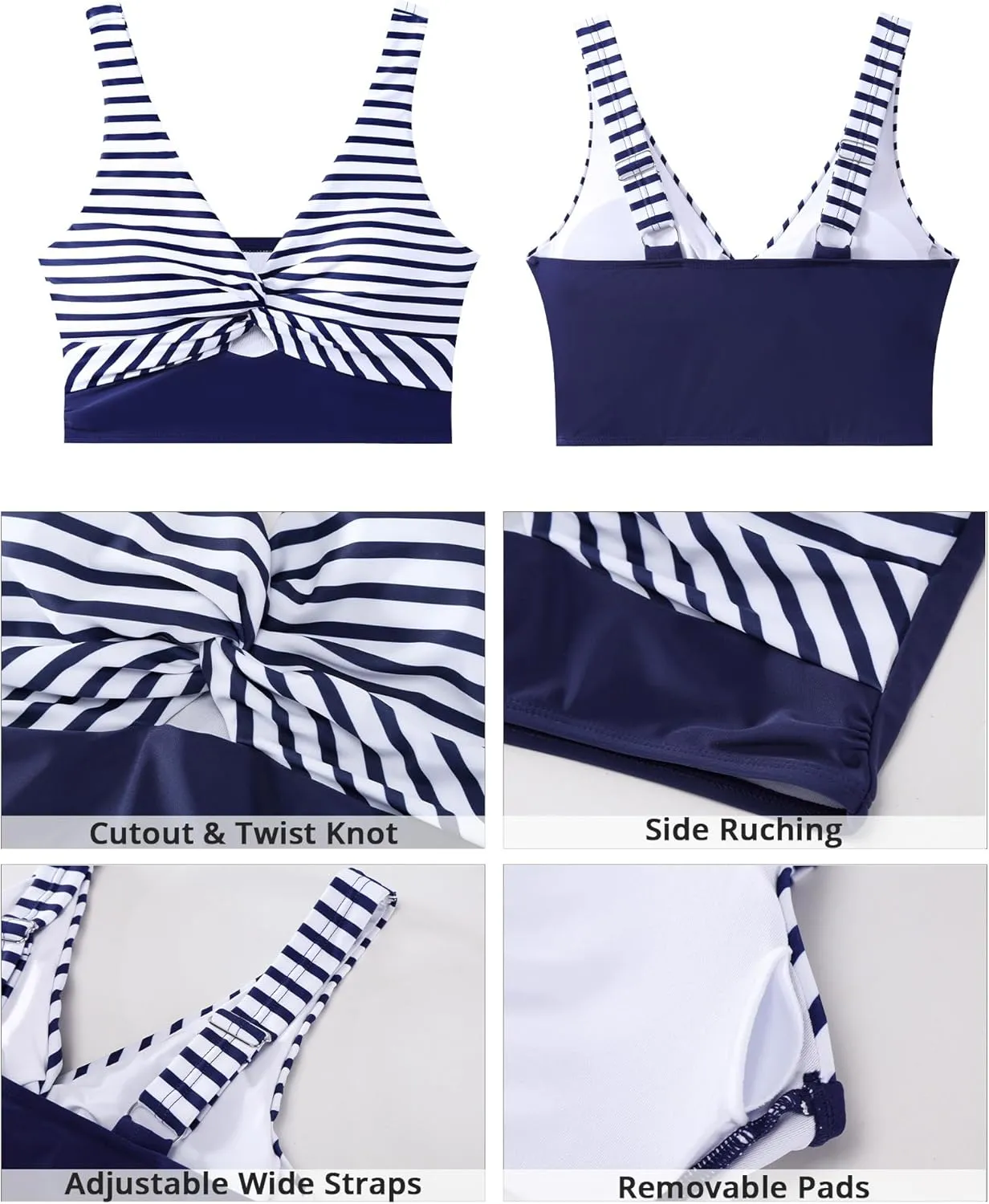 GRAPENT Bikini Tops for Women Cropped Tankini Tops Floral Printed Beach Padded Knot Twist Cut Out Bathing Suit Top Only
