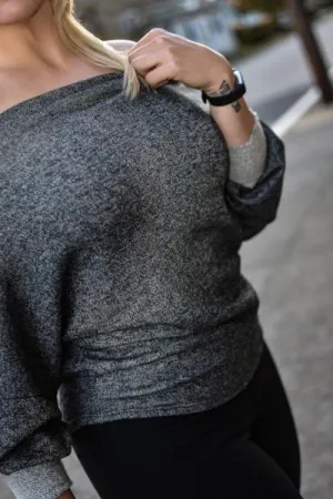 Gray Marled Off the Shoulder Sweater