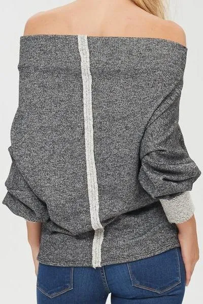 Gray Marled Off the Shoulder Sweater