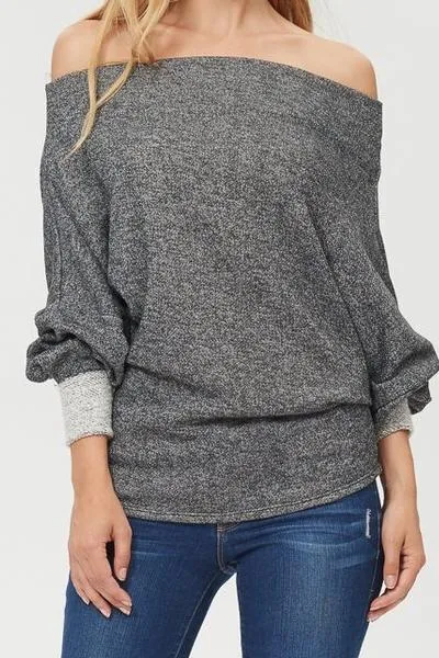 Gray Marled Off the Shoulder Sweater