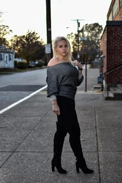 Gray Marled Off the Shoulder Sweater