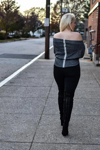 Gray Marled Off the Shoulder Sweater