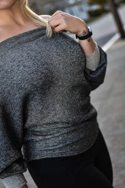 Gray Marled Off the Shoulder Sweater