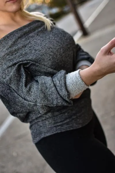 Gray Marled Off the Shoulder Sweater