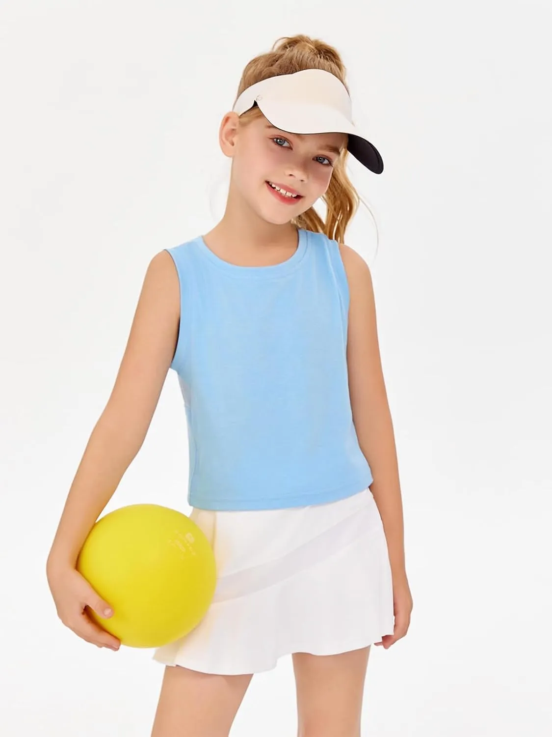 Haloumoning Girls Athletic Tank Tops Kids Sleeveless Crop Tops Mesh Back Workout Cute Sports Shirts 5-14 Years