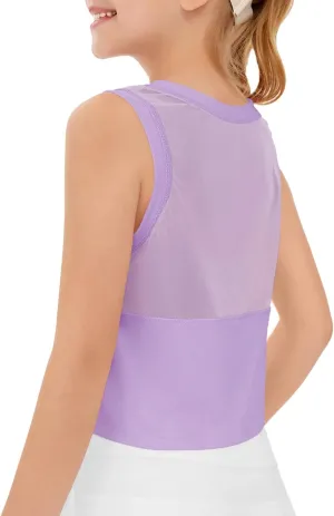 Haloumoning Girls Athletic Tank Tops Kids Sleeveless Crop Tops Mesh Back Workout Cute Sports Shirts 5-14 Years