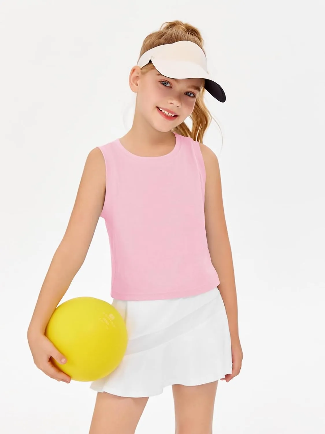 Haloumoning Girls Athletic Tank Tops Kids Sleeveless Crop Tops Mesh Back Workout Cute Sports Shirts 5-14 Years