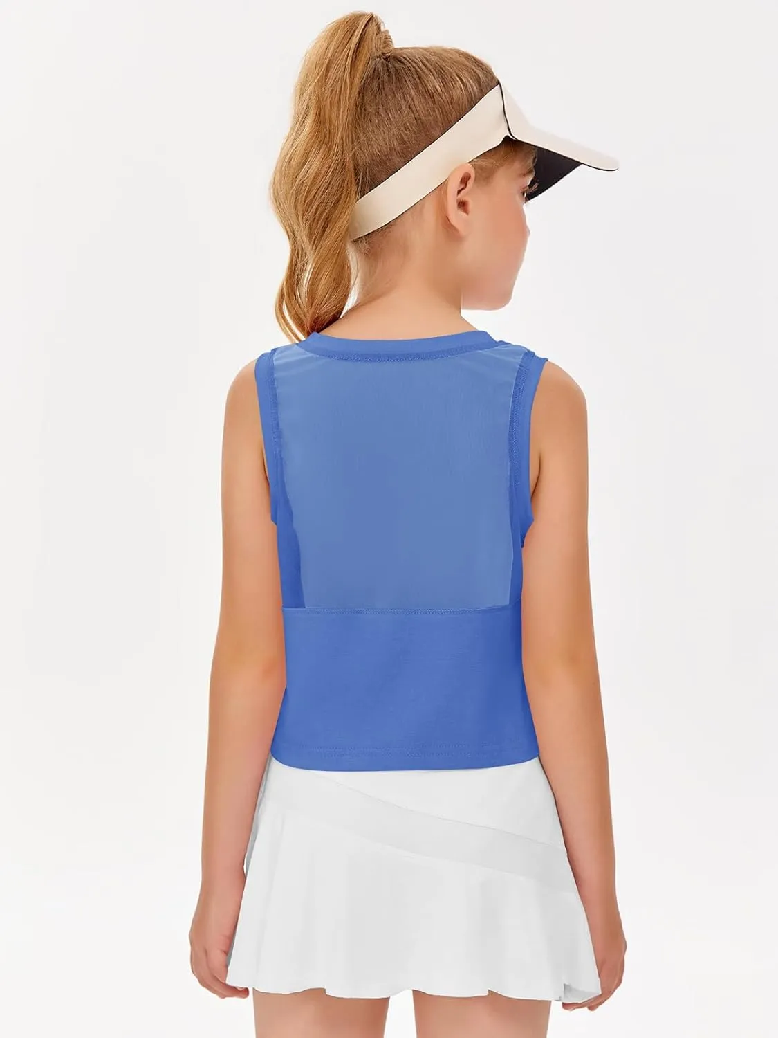 Haloumoning Girls Athletic Tank Tops Kids Sleeveless Crop Tops Mesh Back Workout Cute Sports Shirts 5-14 Years