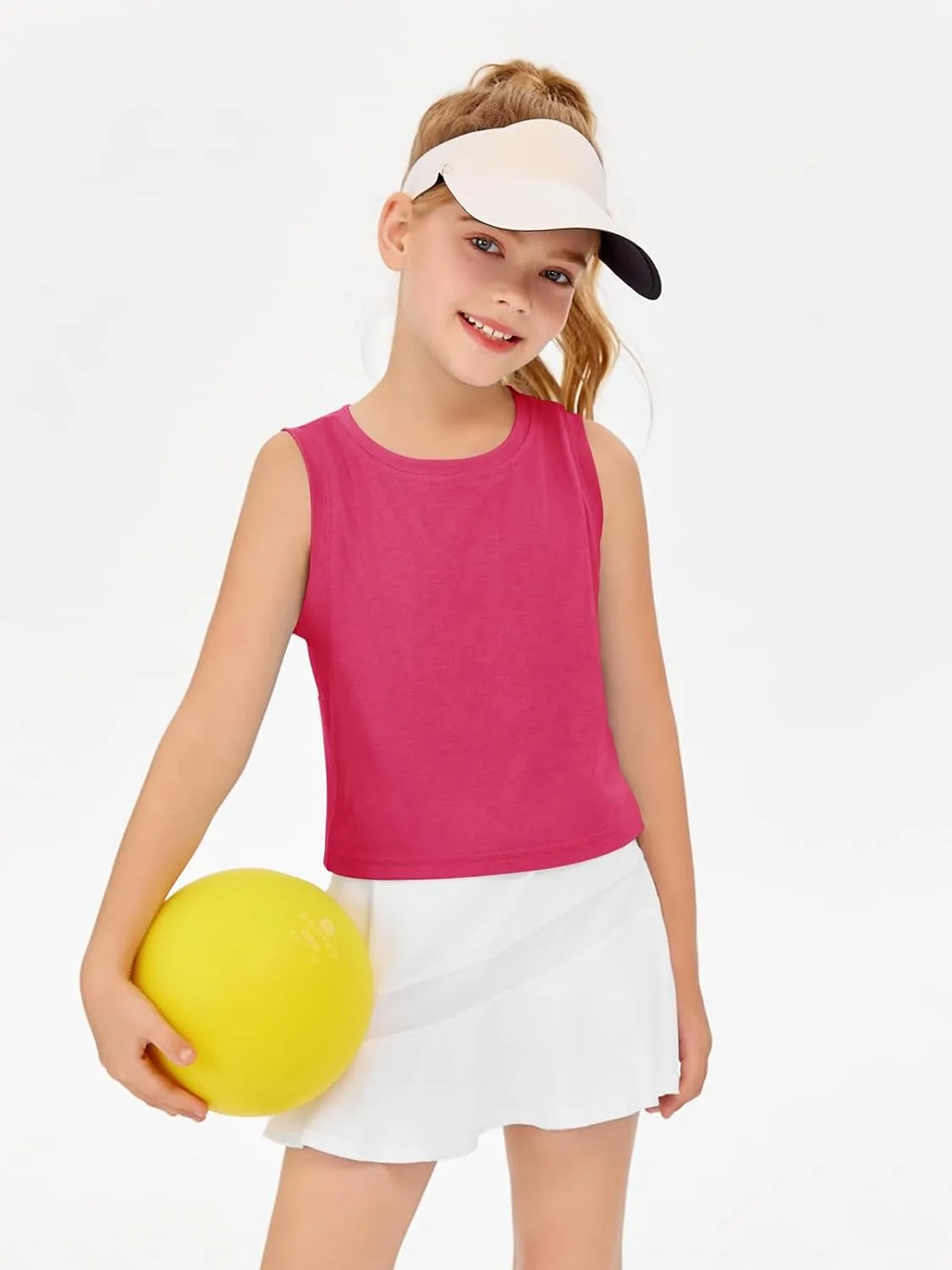 Haloumoning Girls Athletic Tank Tops Kids Sleeveless Crop Tops Mesh Back Workout Cute Sports Shirts 5-14 Years