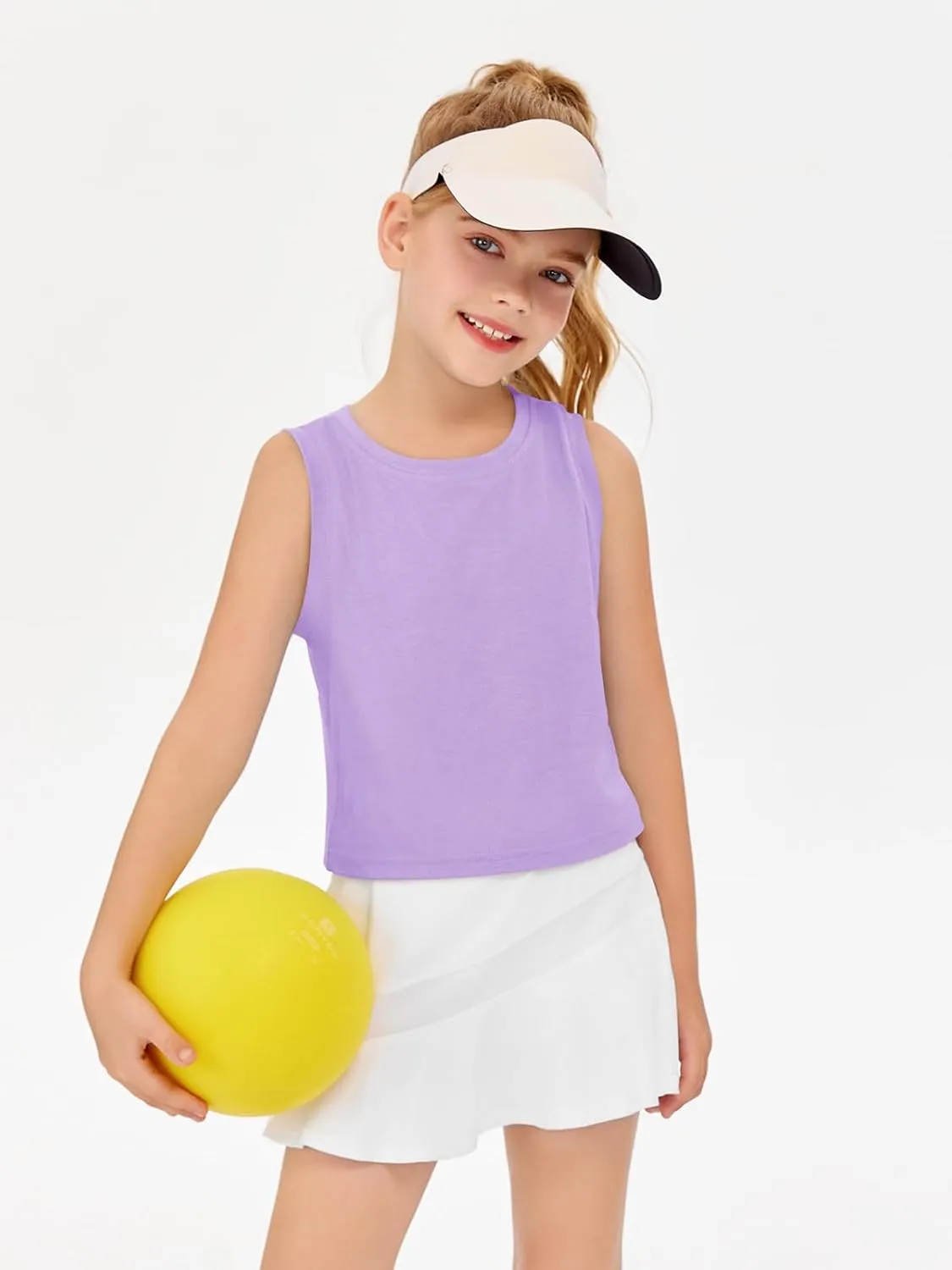 Haloumoning Girls Athletic Tank Tops Kids Sleeveless Crop Tops Mesh Back Workout Cute Sports Shirts 5-14 Years