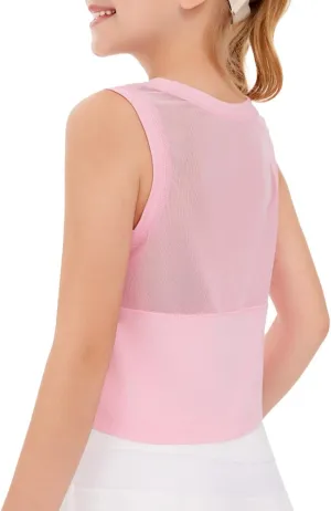 Haloumoning Girls Athletic Tank Tops Kids Sleeveless Crop Tops Mesh Back Workout Cute Sports Shirts 5-14 Years