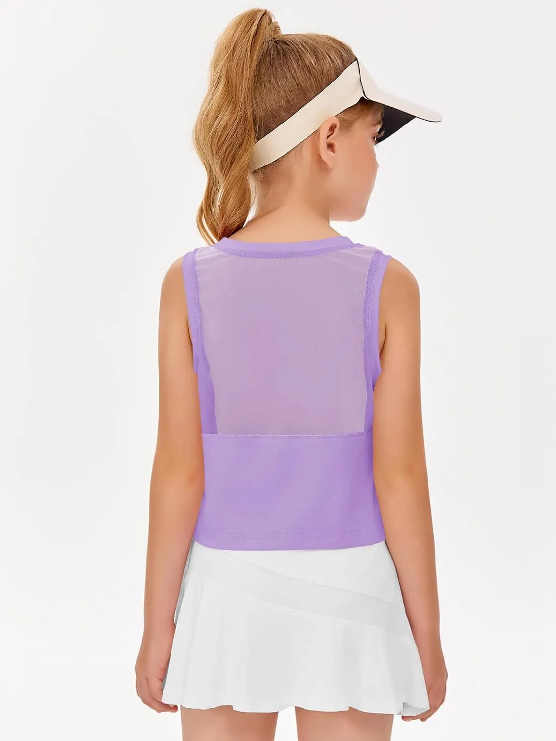 Haloumoning Girls Athletic Tank Tops Kids Sleeveless Crop Tops Mesh Back Workout Cute Sports Shirts 5-14 Years