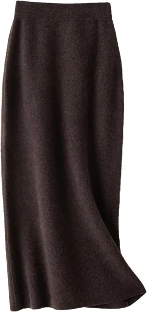 Hcclijo Korean Style Winter Cashmere Knitted Long Skirt for Women Mid-Length High-Waisted A-Line Skirt