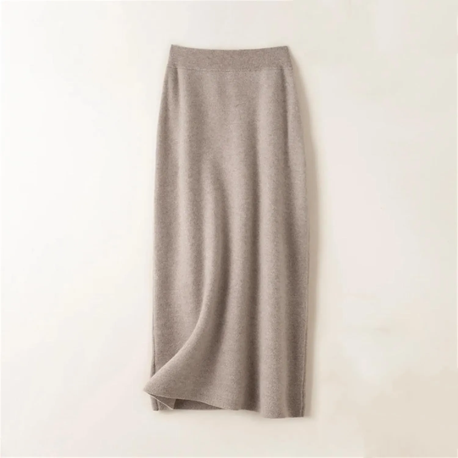 Hcclijo Korean Style Winter Cashmere Knitted Long Skirt for Women Mid-Length High-Waisted A-Line Skirt