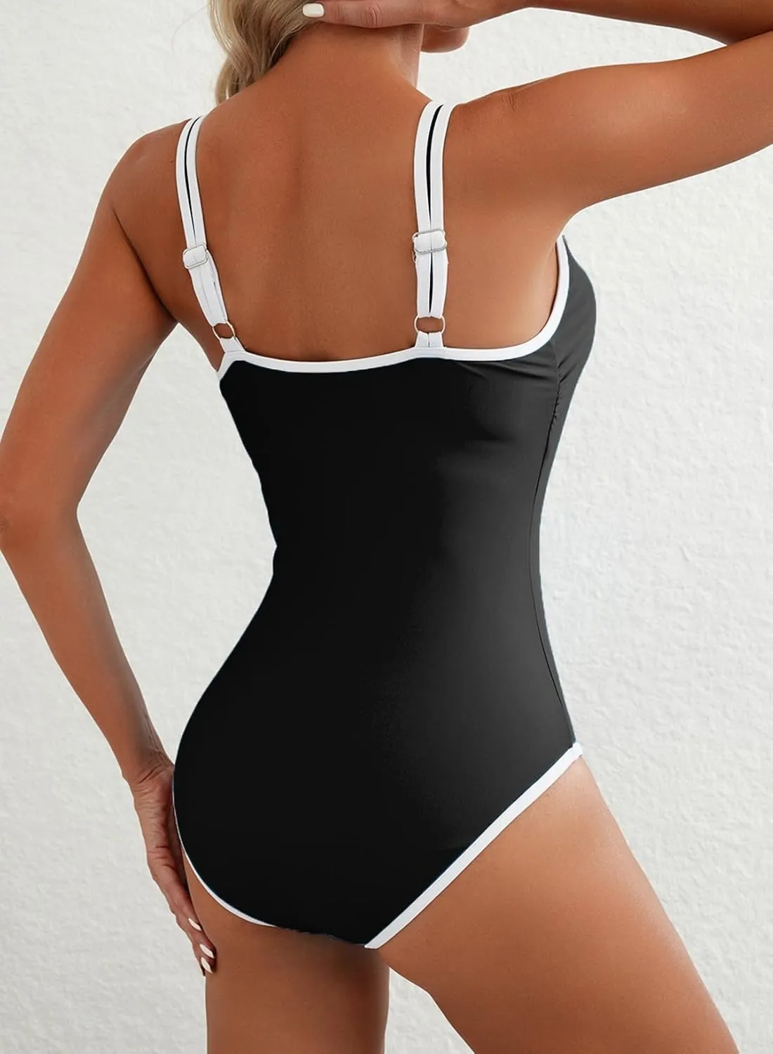 Herseas Women One Piece Swimsuit 2025 Summer Sporty Swim Bathing Suit Color Block Trims V Neck High Cut Beachwear