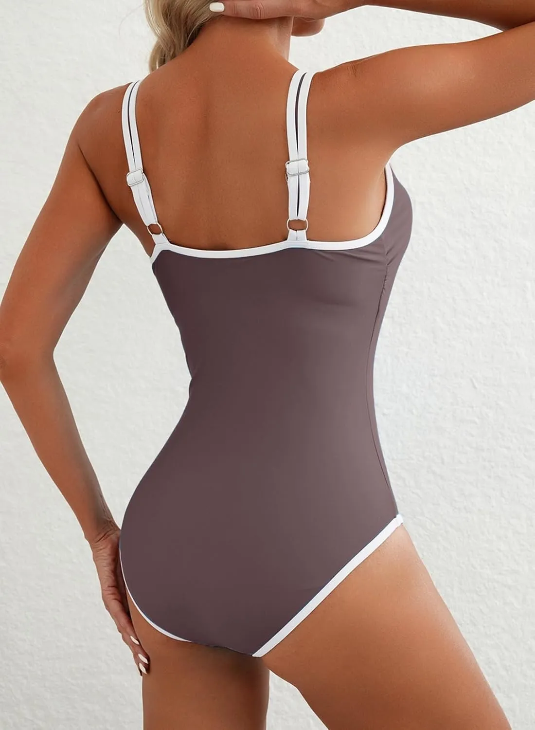 Herseas Women One Piece Swimsuit 2025 Summer Sporty Swim Bathing Suit Color Block Trims V Neck High Cut Beachwear