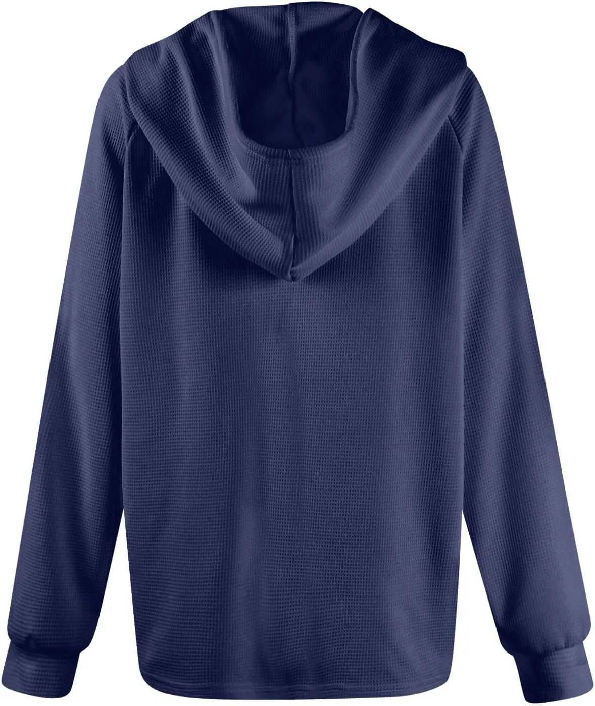 Hoodies for Women Waffle Knit Long Sleeve Drawstring Button V Neck Casual Pullover Sweatshirt Hooded Sweaters Tops