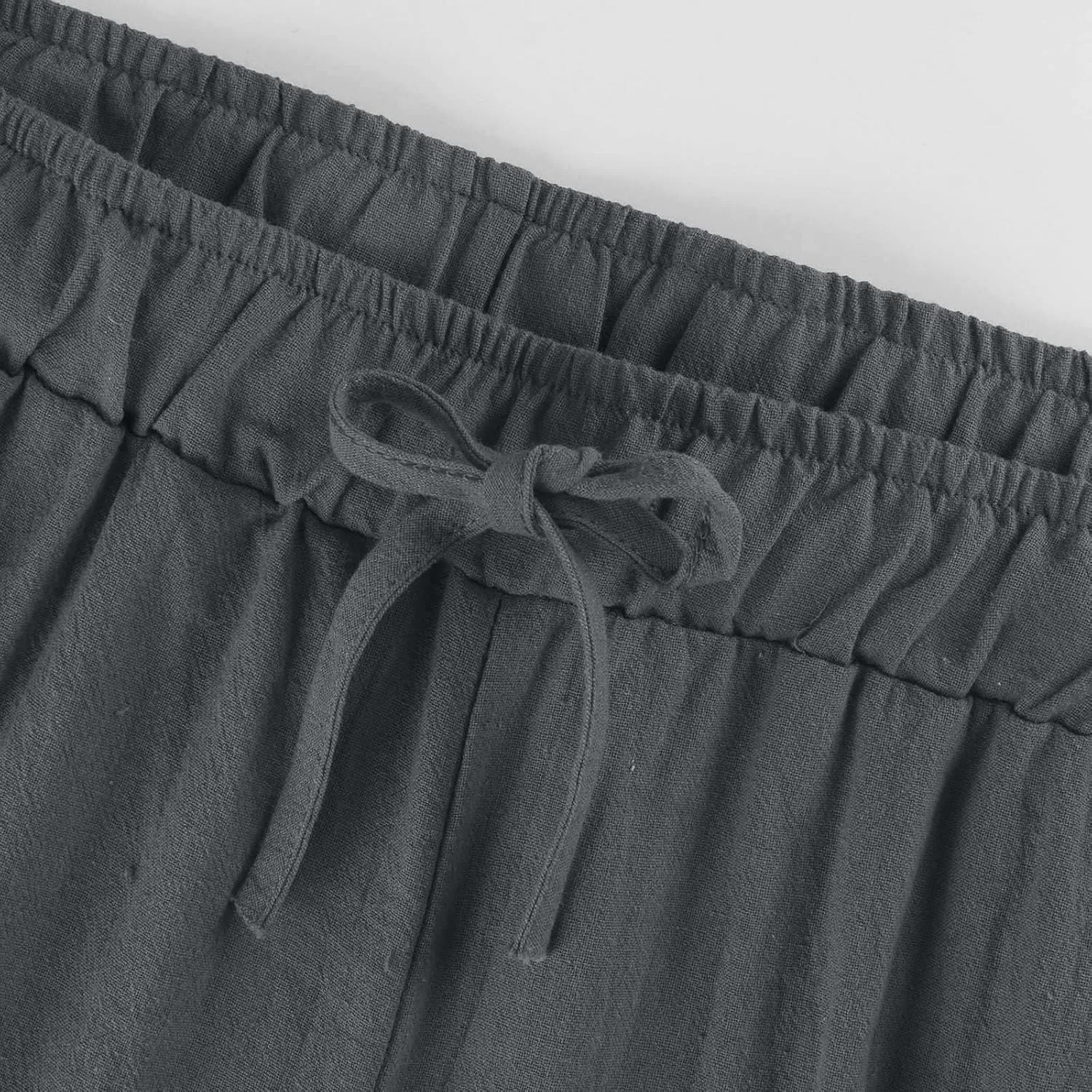 JiXiang Women Linen Pants Summer Wide Leg Casual Loose Drawstring High Waist Palazzo Pants Trousers with Pockets