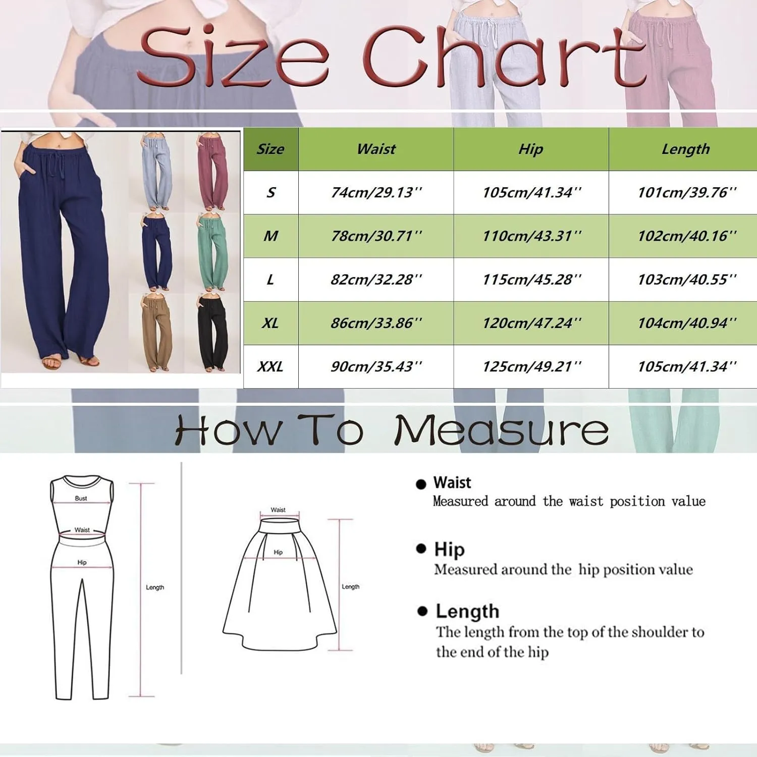 JiXiang Women Linen Pants Summer Wide Leg Casual Loose Drawstring High Waist Palazzo Pants Trousers with Pockets