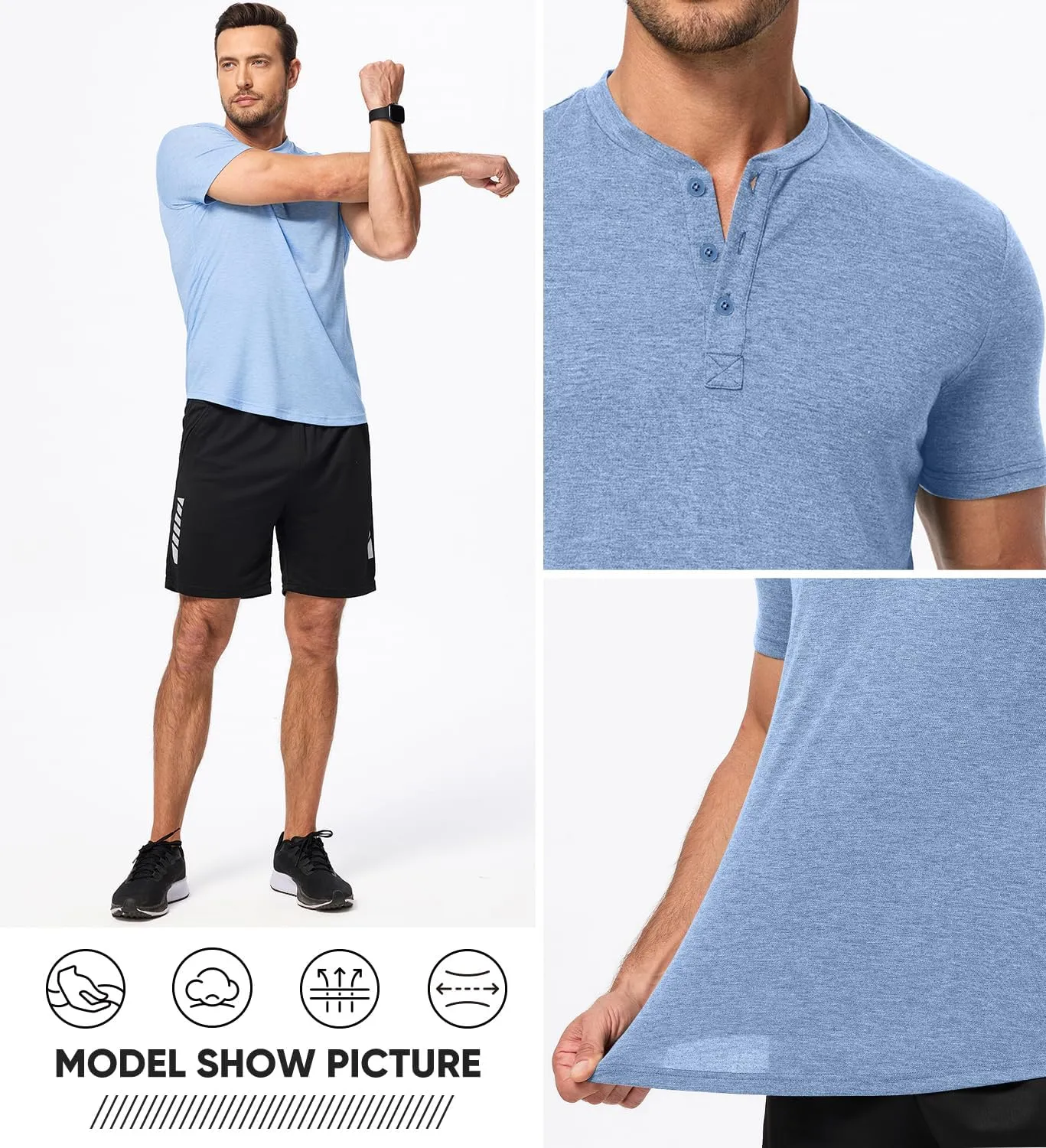 JMIERR Men's Casual Henley Shirts Short Sleeve Basic Button Muscle Longline T-Shirt Gym Workout Athletic Tee