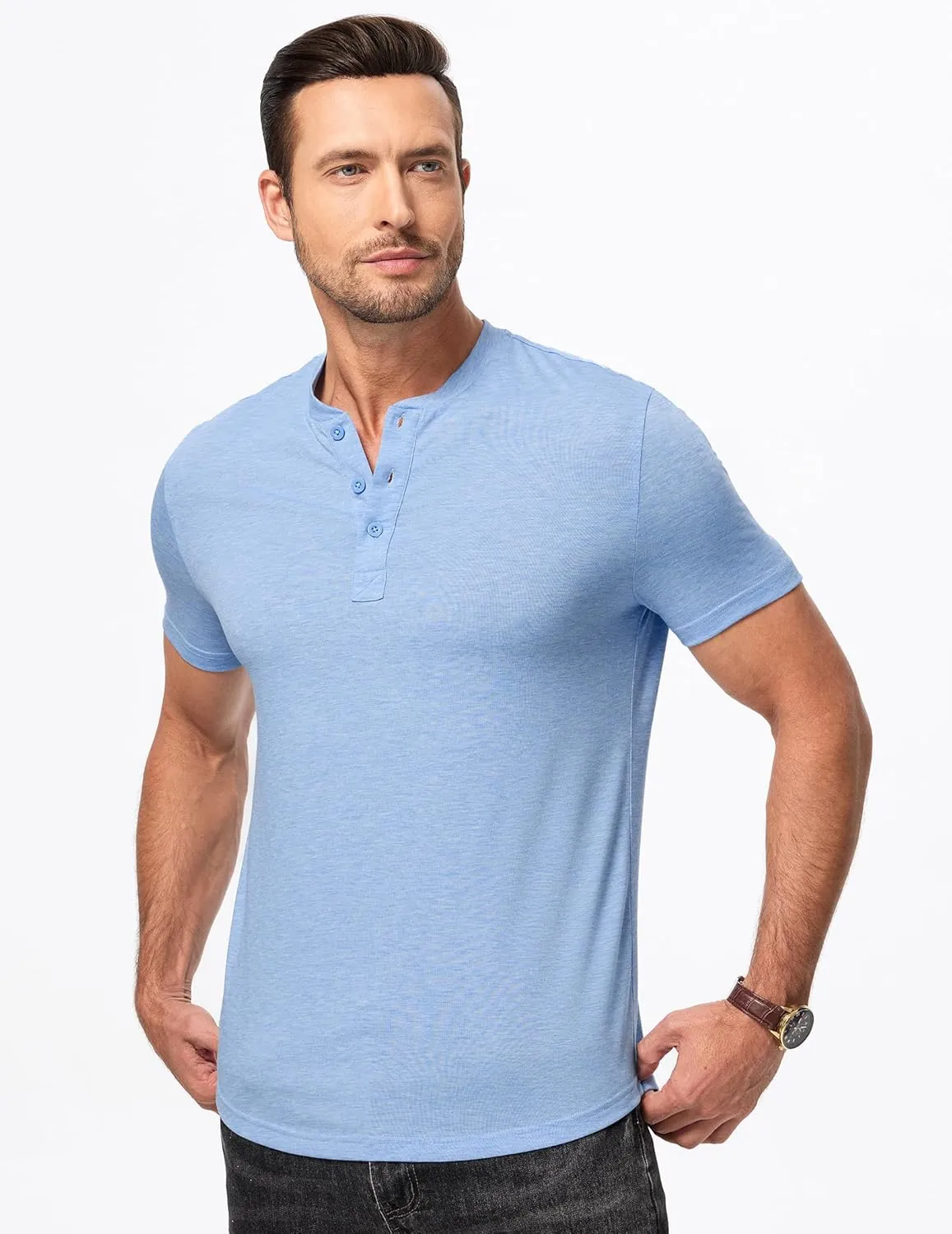 JMIERR Men's Casual Henley Shirts Short Sleeve Basic Button Muscle Longline T-Shirt Gym Workout Athletic Tee