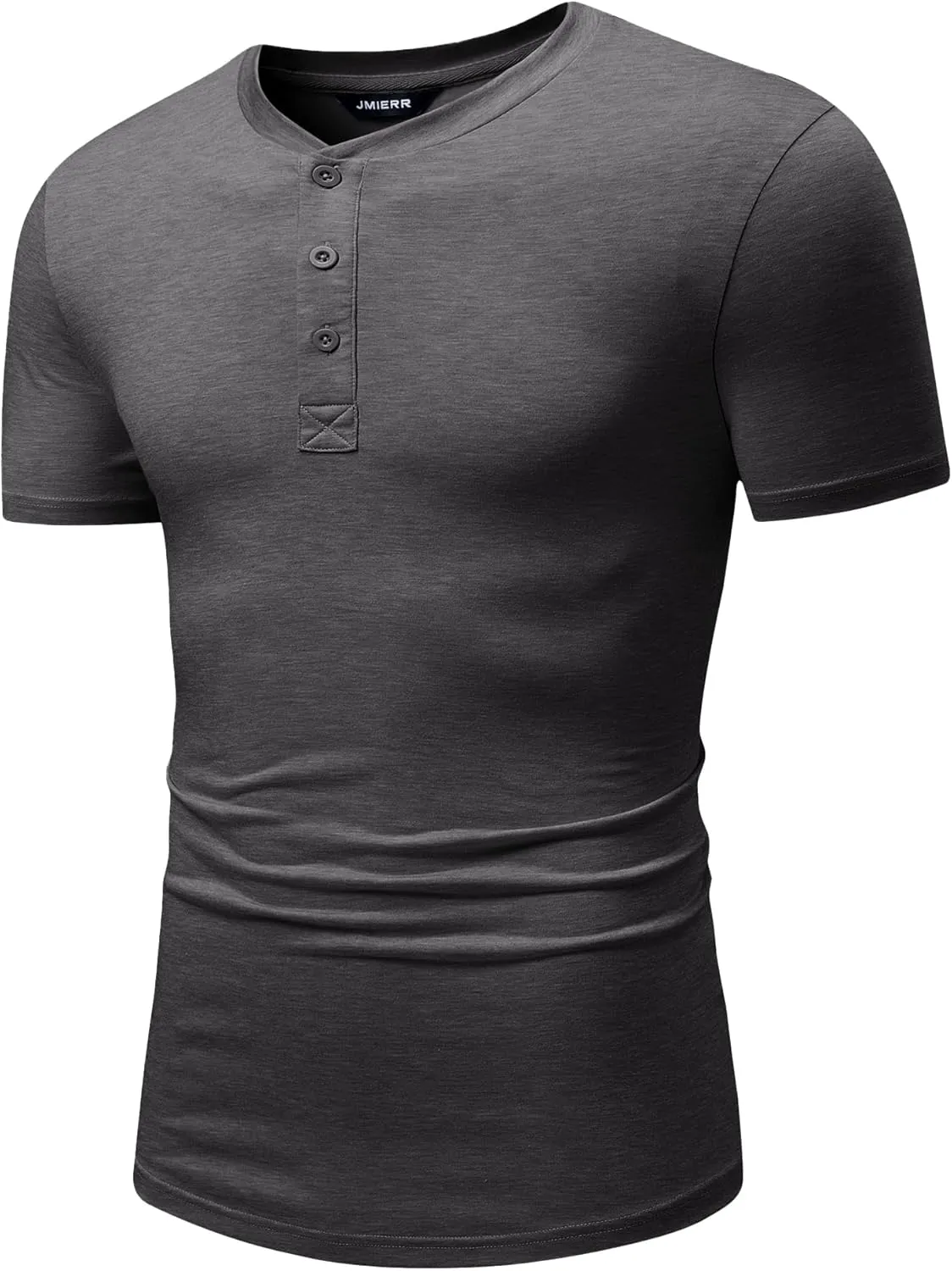 JMIERR Men's Casual Henley Shirts Short Sleeve Basic Button Muscle Longline T-Shirt Gym Workout Athletic Tee