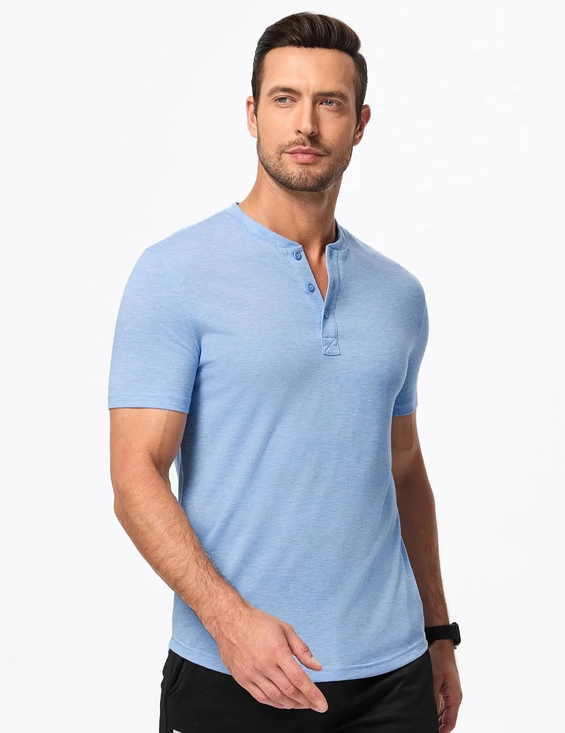 JMIERR Men's Casual Henley Shirts Short Sleeve Basic Button Muscle Longline T-Shirt Gym Workout Athletic Tee