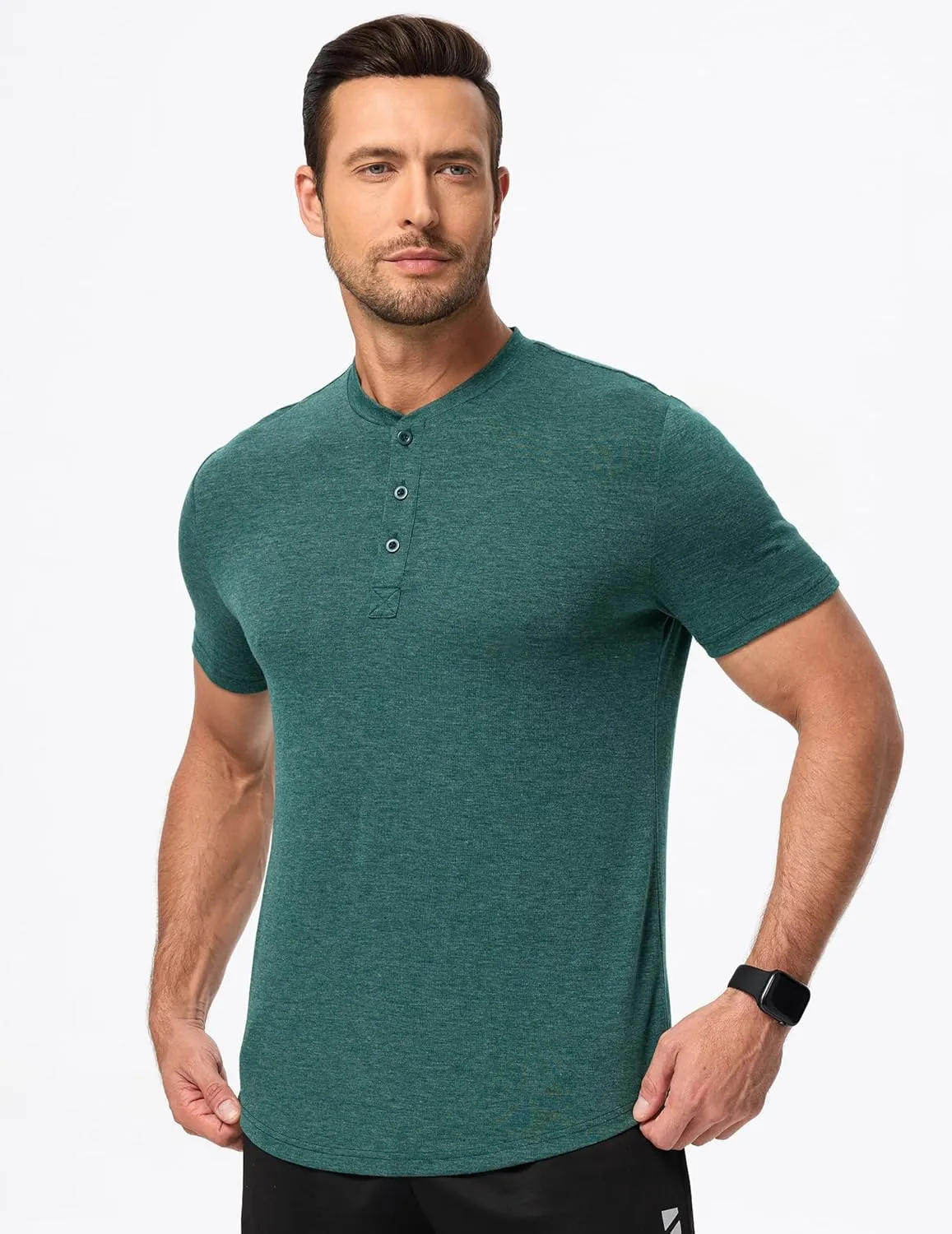 JMIERR Men's Casual Henley Shirts Short Sleeve Basic Button Muscle Longline T-Shirt Gym Workout Athletic Tee