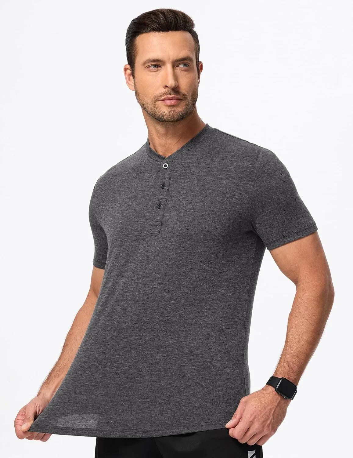 JMIERR Men's Casual Henley Shirts Short Sleeve Basic Button Muscle Longline T-Shirt Gym Workout Athletic Tee