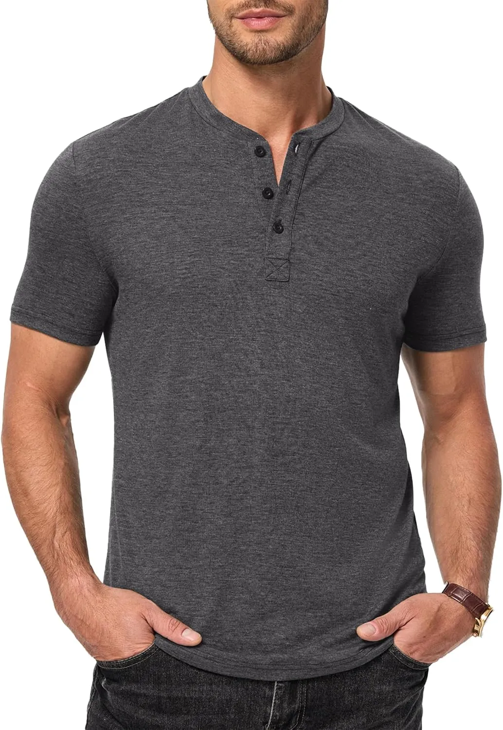 JMIERR Men's Casual Henley Shirts Short Sleeve Basic Button Muscle Longline T-Shirt Gym Workout Athletic Tee