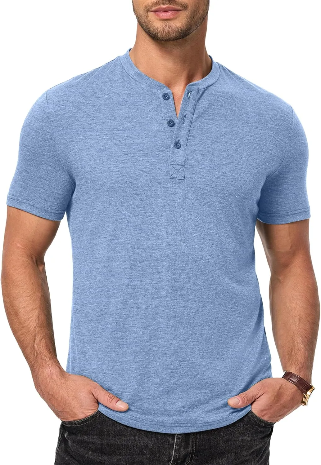 JMIERR Men's Casual Henley Shirts Short Sleeve Basic Button Muscle Longline T-Shirt Gym Workout Athletic Tee