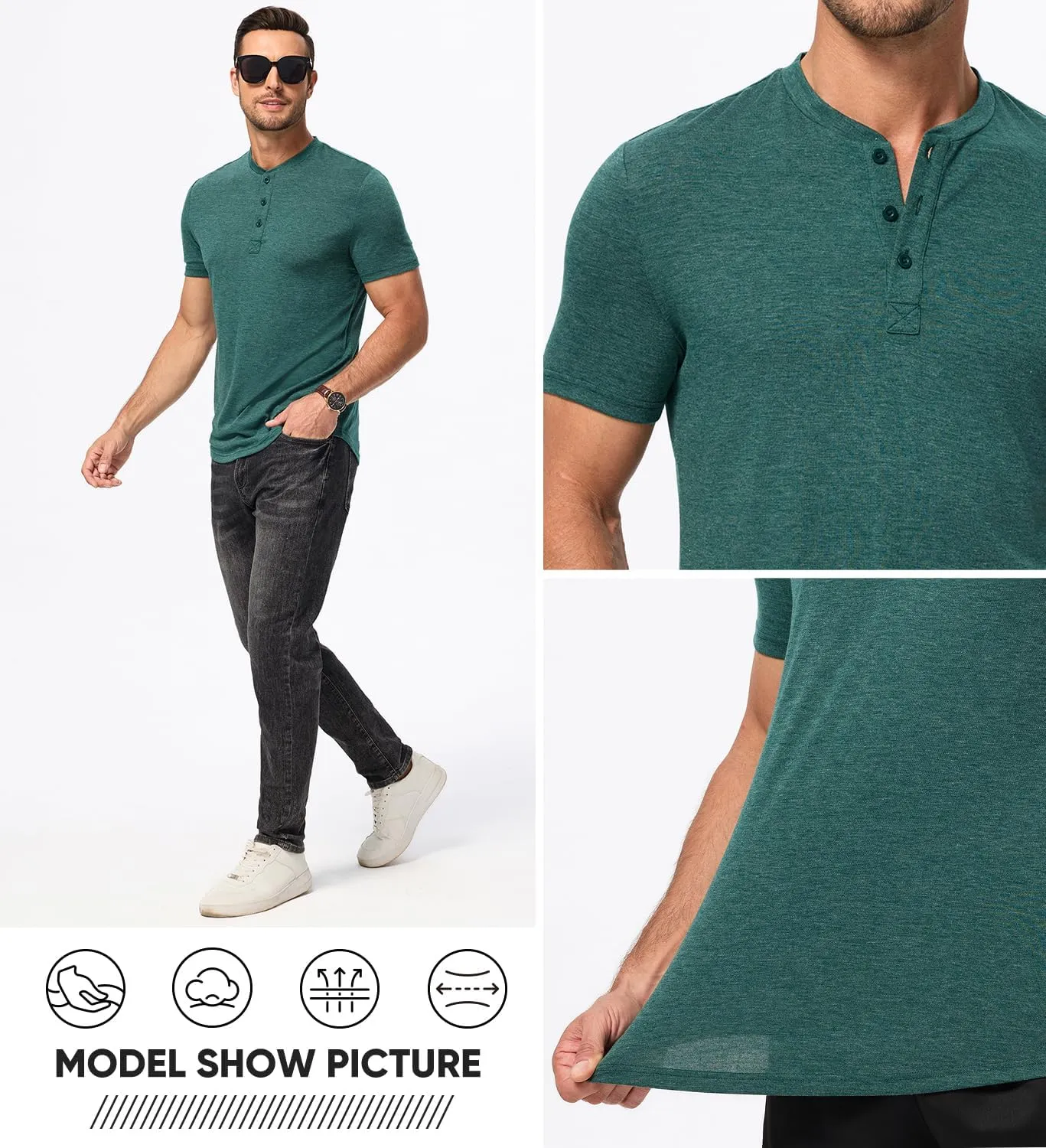JMIERR Men's Casual Henley Shirts Short Sleeve Basic Button Muscle Longline T-Shirt Gym Workout Athletic Tee