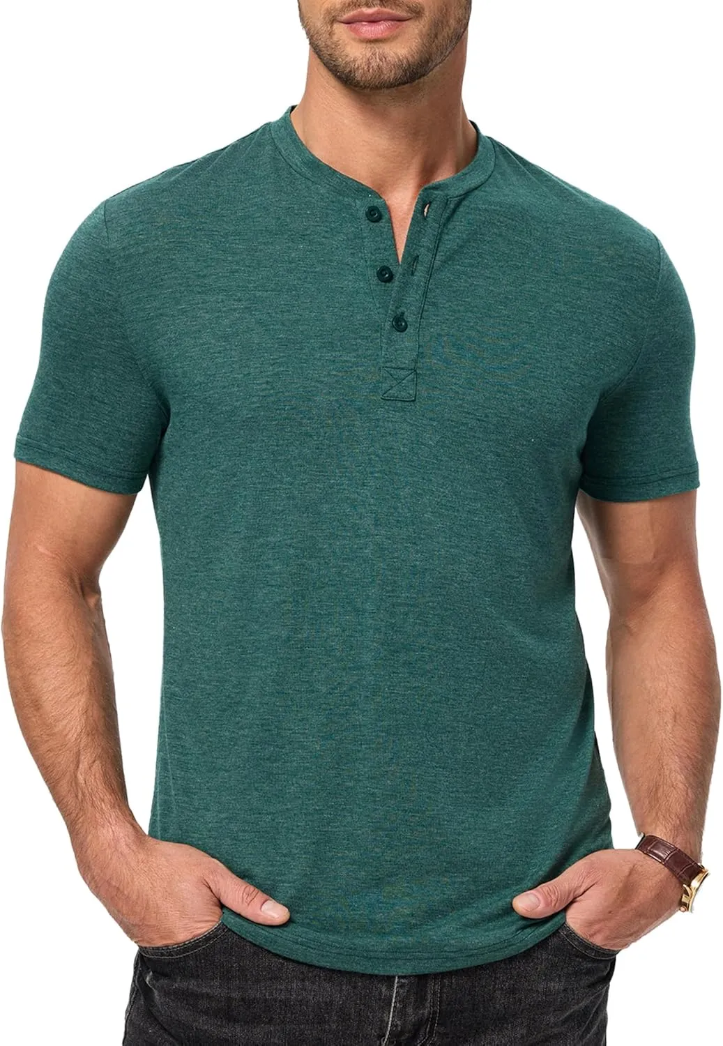 JMIERR Men's Casual Henley Shirts Short Sleeve Basic Button Muscle Longline T-Shirt Gym Workout Athletic Tee