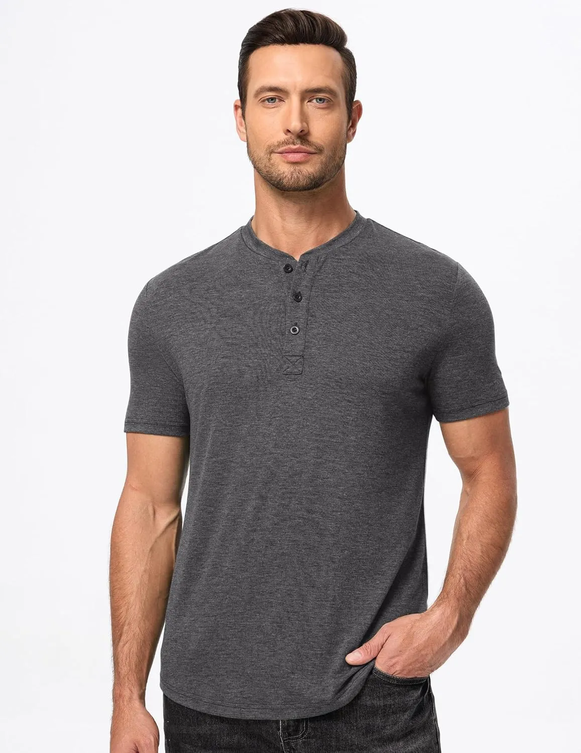 JMIERR Men's Casual Henley Shirts Short Sleeve Basic Button Muscle Longline T-Shirt Gym Workout Athletic Tee