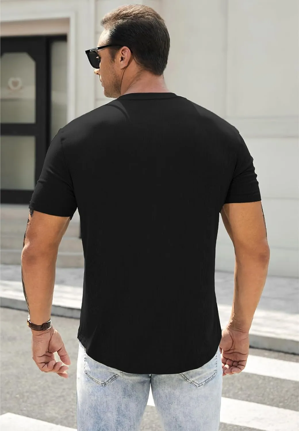 JMIERR Men's Muscle Slim Henley Shirts Crewneck Longline T-Shirt Gym Workout Athletic Shirt Tees with Button