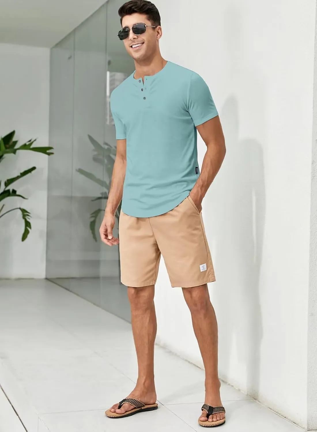 JMIERR Men's Muscle Slim Henley Shirts Crewneck Longline T-Shirt Gym Workout Athletic Shirt Tees with Button