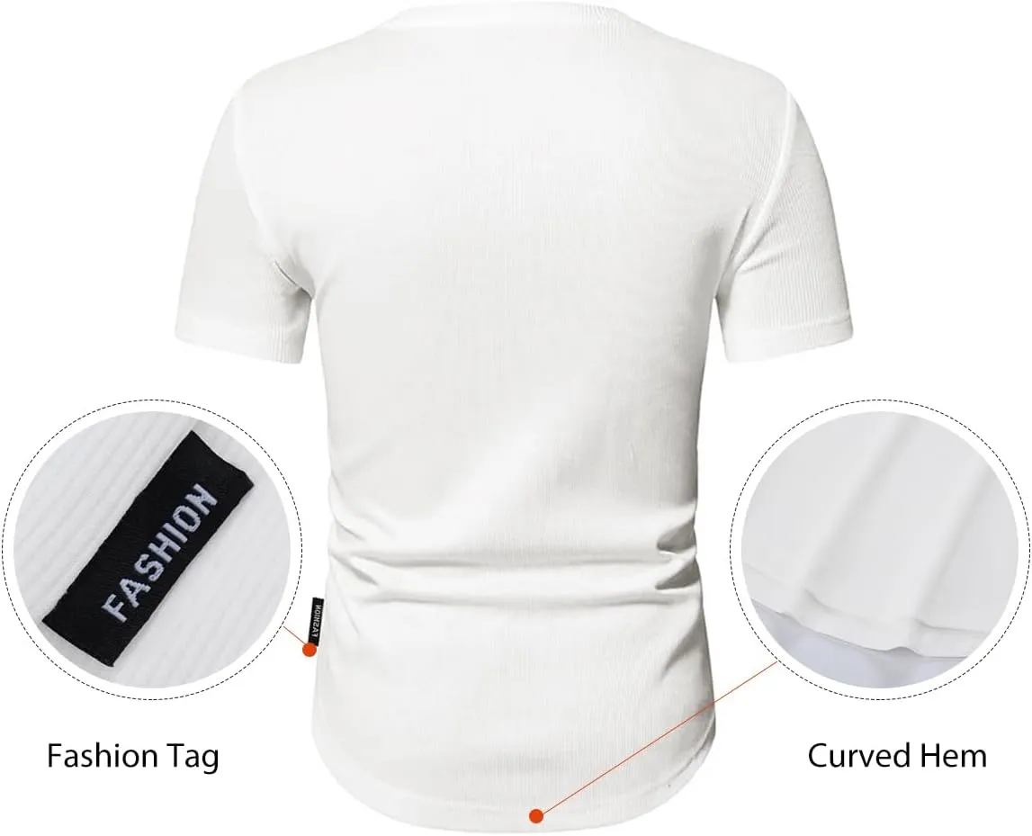 JMIERR Men's Muscle Slim Henley Shirts Crewneck Longline T-Shirt Gym Workout Athletic Shirt Tees with Button