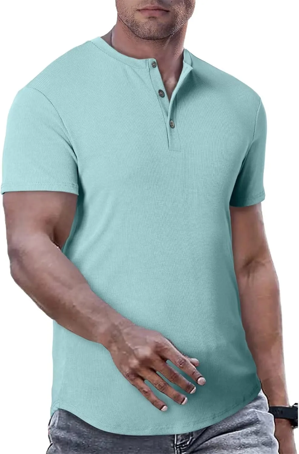 JMIERR Men's Muscle Slim Henley Shirts Crewneck Longline T-Shirt Gym Workout Athletic Shirt Tees with Button