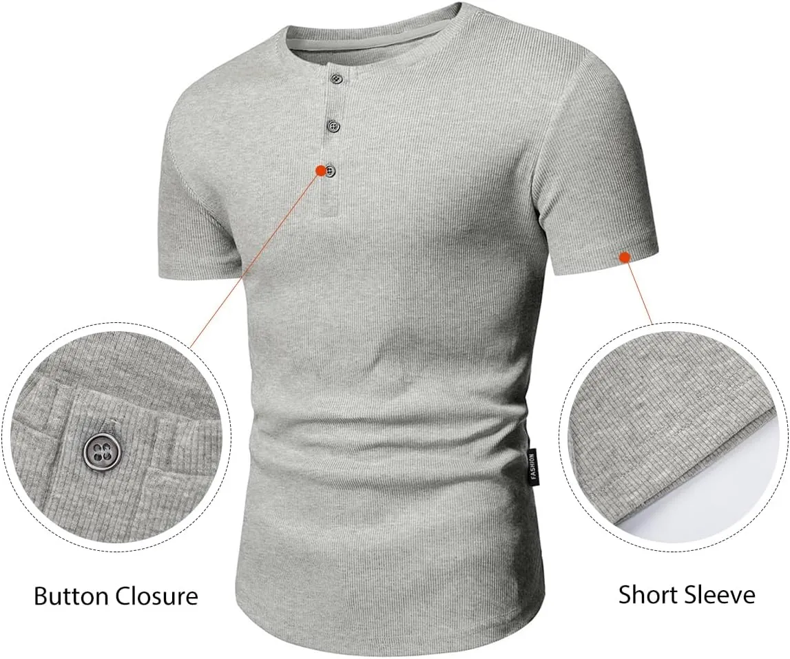 JMIERR Men's Muscle Slim Henley Shirts Crewneck Longline T-Shirt Gym Workout Athletic Shirt Tees with Button