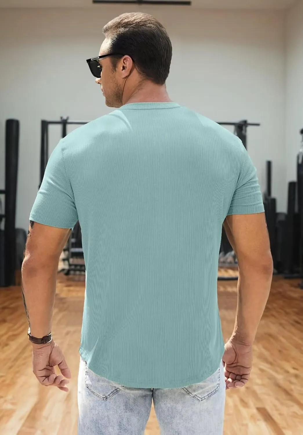 JMIERR Men's Muscle Slim Henley Shirts Crewneck Longline T-Shirt Gym Workout Athletic Shirt Tees with Button