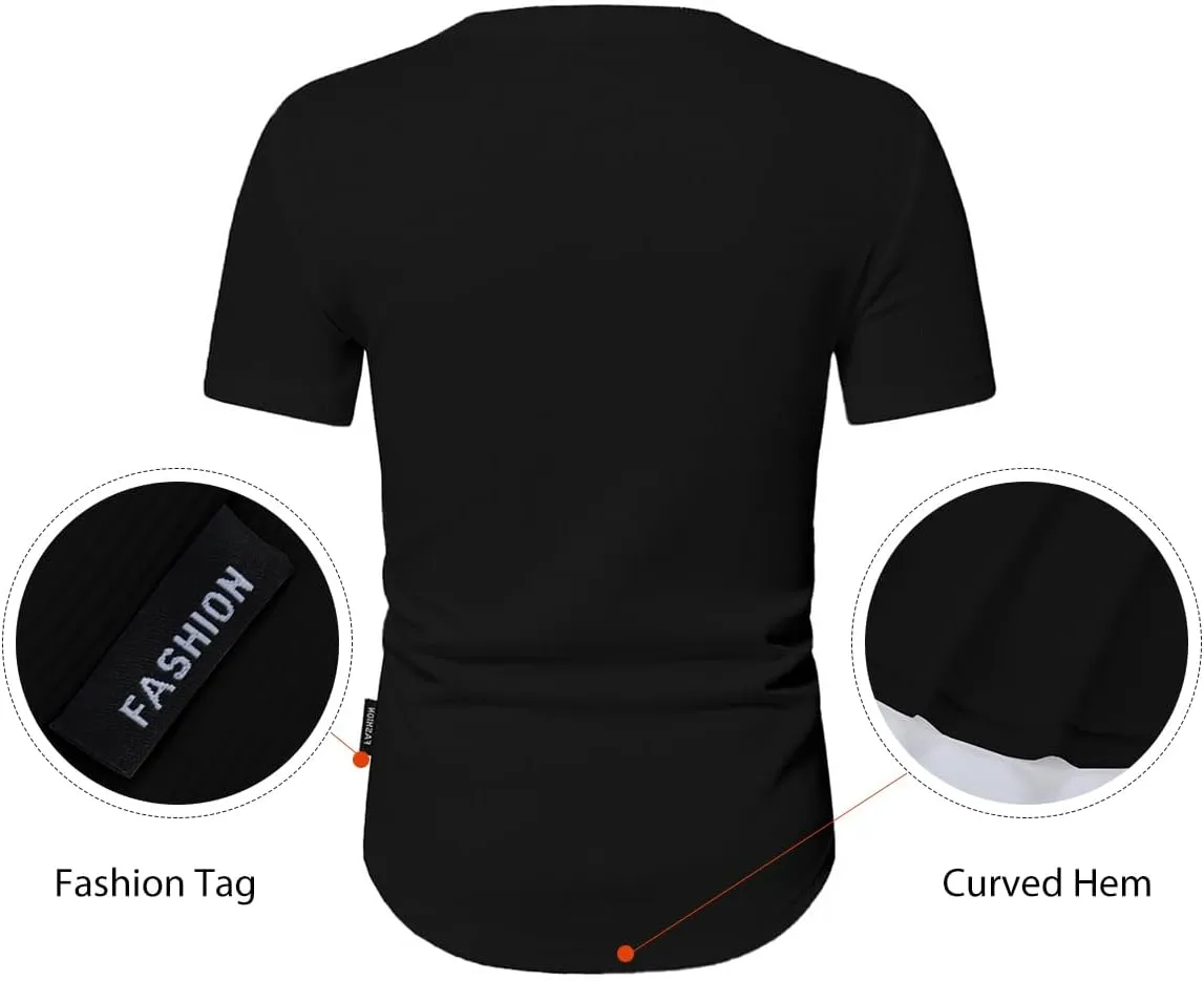 JMIERR Men's Muscle Slim Henley Shirts Crewneck Longline T-Shirt Gym Workout Athletic Shirt Tees with Button
