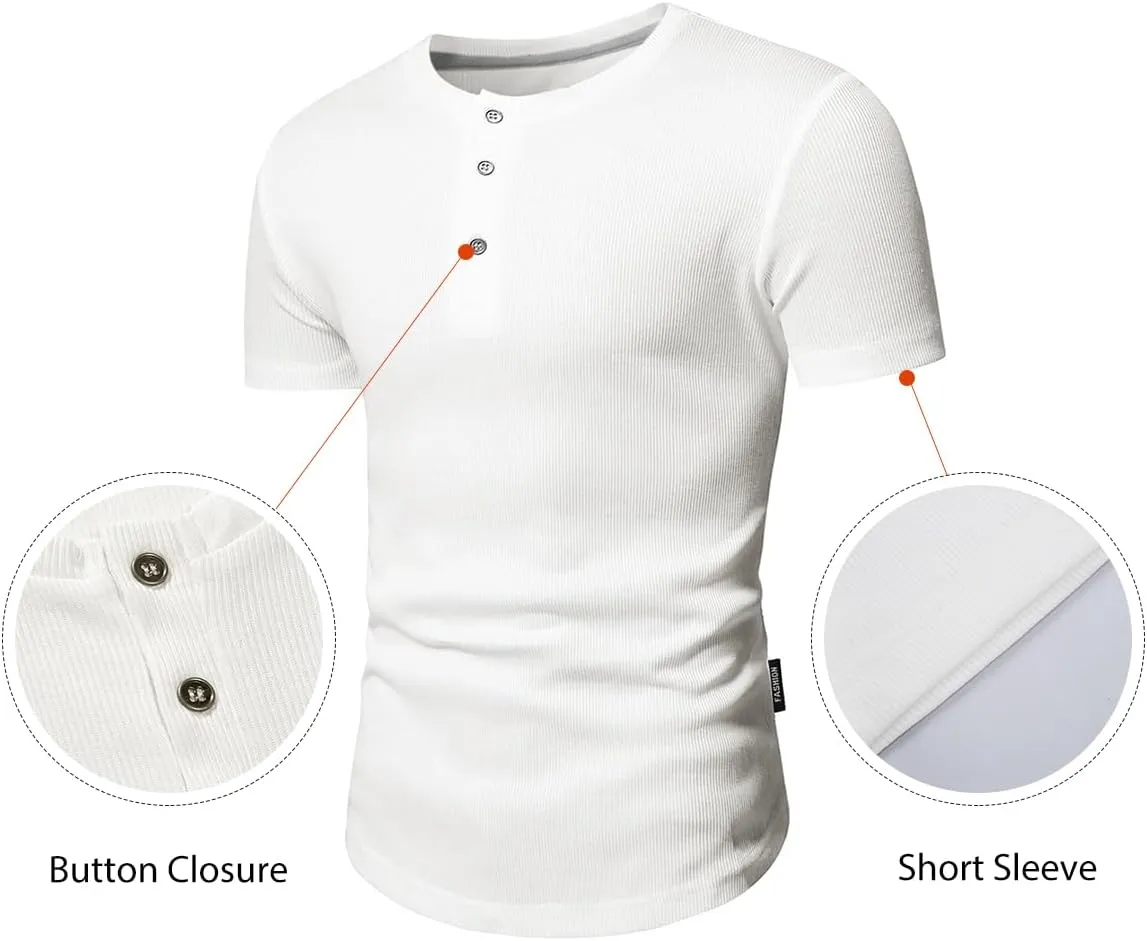 JMIERR Men's Muscle Slim Henley Shirts Crewneck Longline T-Shirt Gym Workout Athletic Shirt Tees with Button