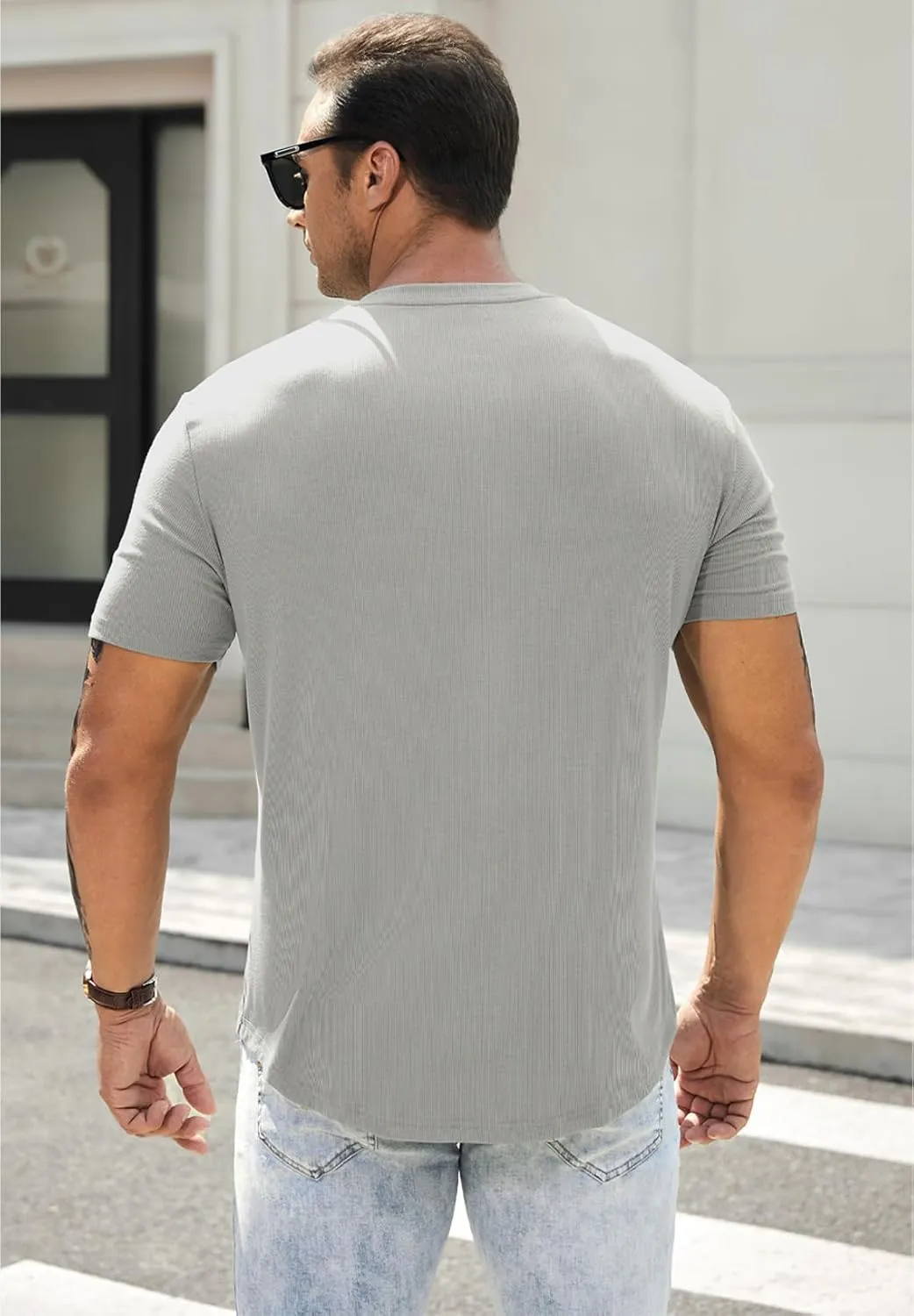 JMIERR Men's Muscle Slim Henley Shirts Crewneck Longline T-Shirt Gym Workout Athletic Shirt Tees with Button