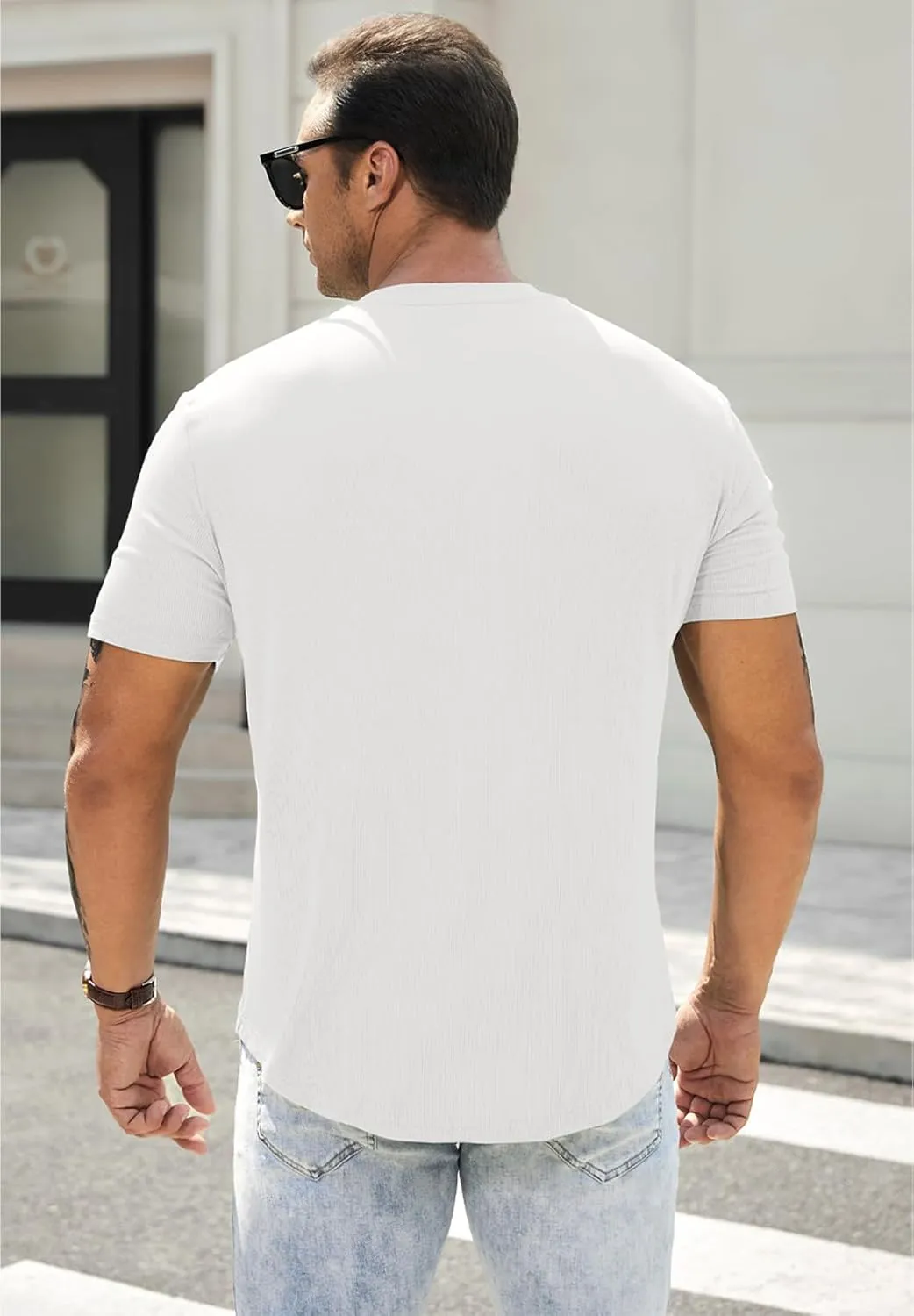 JMIERR Men's Muscle Slim Henley Shirts Crewneck Longline T-Shirt Gym Workout Athletic Shirt Tees with Button